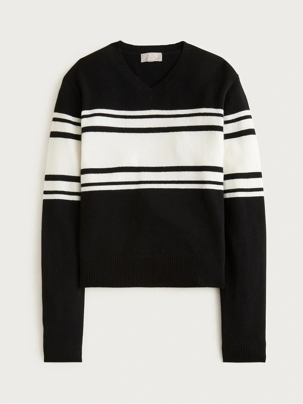 J. Crew Cashmere high V-neck sweater in stripe Black and White Size XS